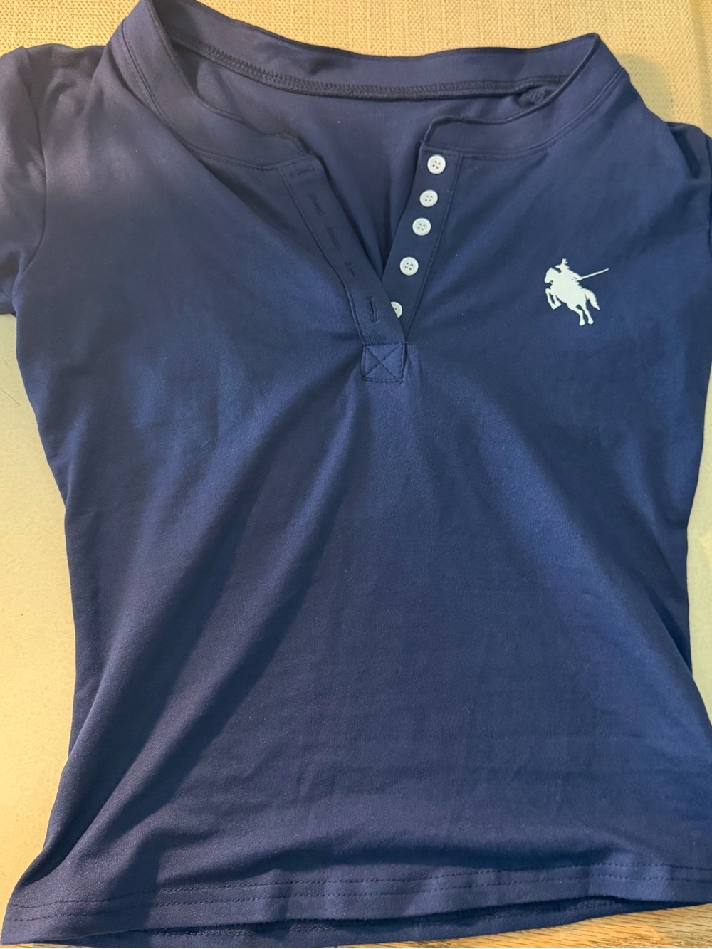SHEIN Navy Short Sleeve Henley Tee with White Logo